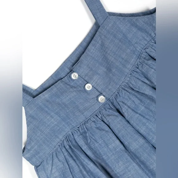 NWT Bonpoint Fedora Cotton Chambray Dress with Floral Embroidery, Size 10A